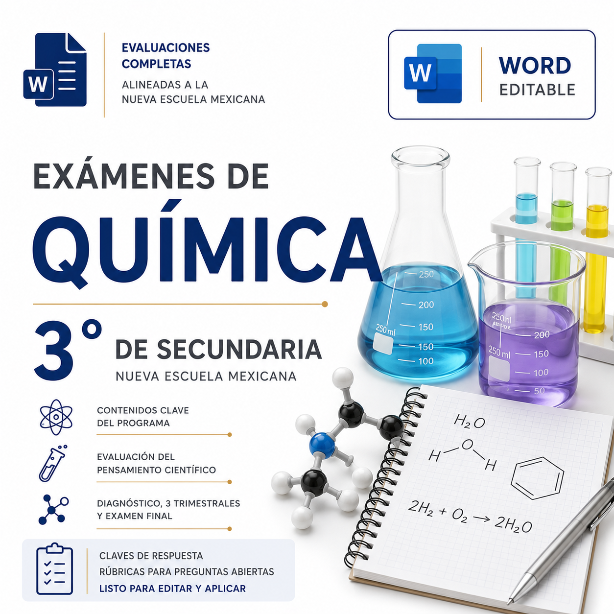 Exámenes de Química 3° de Secundaria NEM 2026-2027 Word Editable | Diagnóstico, Trimestrales y Final 1 Exámenes de Química 3° de Secundaria NEM 2026-2027 Word Editable | Diagnóstico, Trimestrales y Final