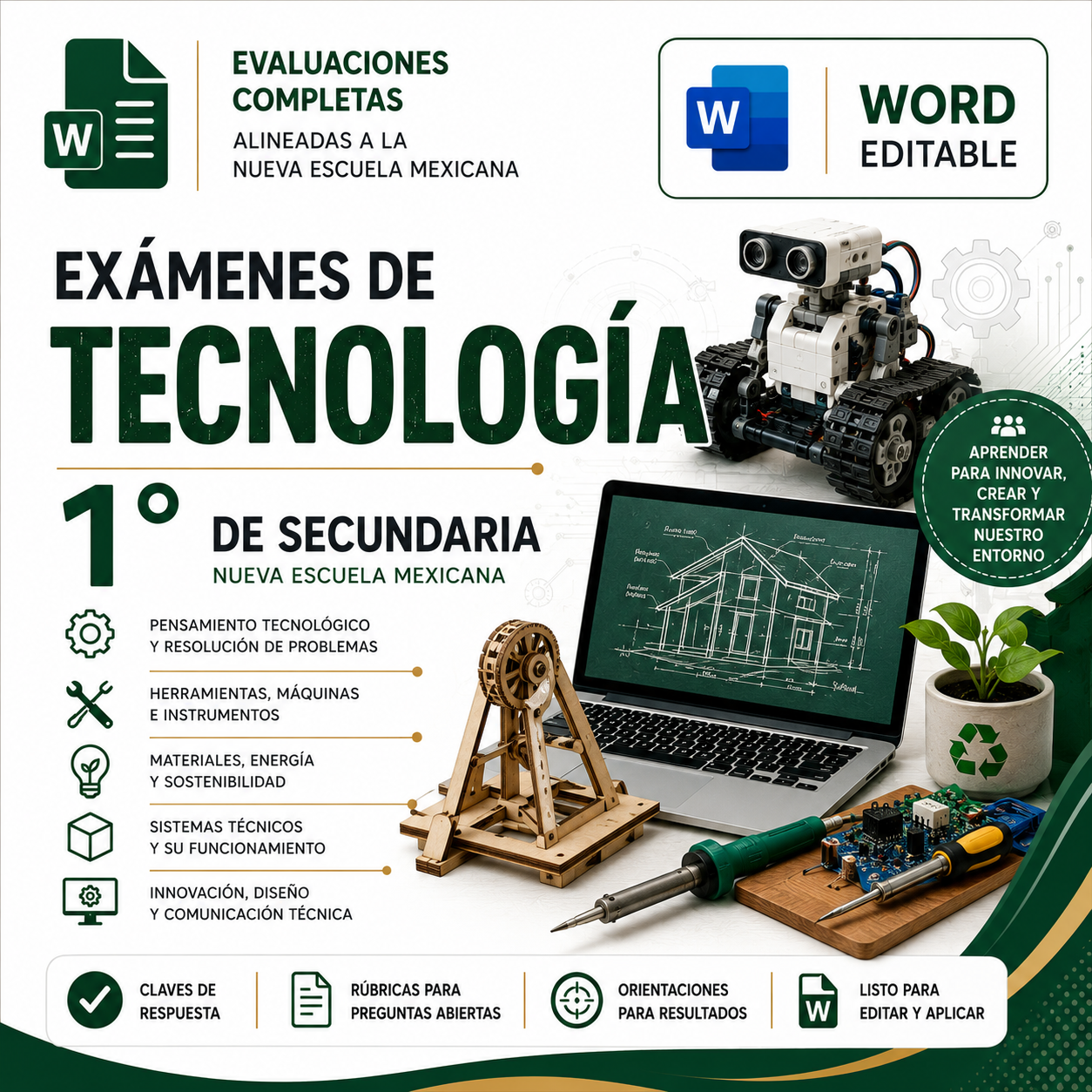 Exámenes de Tecnología 1° de Secundaria NEM 2026-2027 Word Editable | Diagnóstico, Trimestrales y Final 1 Exámenes de Tecnología 1° de Secundaria NEM 2026-2027 Word Editable | Diagnóstico, Trimestrales y Final