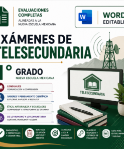Exámenes de Telesecundaria 1° Grado NEM 2026-2027 Word Editable | Diagnóstico, Trimestrales y Final