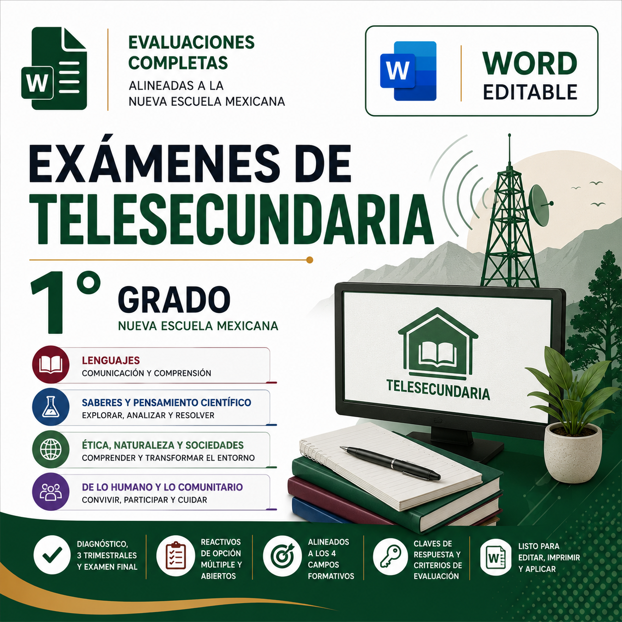 Exámenes de Telesecundaria 1° Grado NEM 2026-2027 Word Editable | Diagnóstico, Trimestrales y Final 1 Exámenes de Telesecundaria 1° Grado NEM 2026-2027 Word Editable | Diagnóstico, Trimestrales y Final