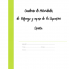 Portada de un cuaderno de trabajo Cuaderno de repaso de Expresión Escrita con espacio para el nombre del estudiante, el grupo y los detalles de la escuela. Decorado con una cenefa de lunares verdes en el lado izquierdo.