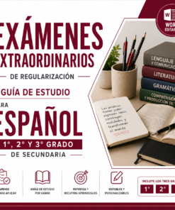 Exámenes Extraordinarios de Regularización y Guía de Estudio para Español Secundaria 2026-2027 | 1°, 2° y 3° Grado | Word Editable