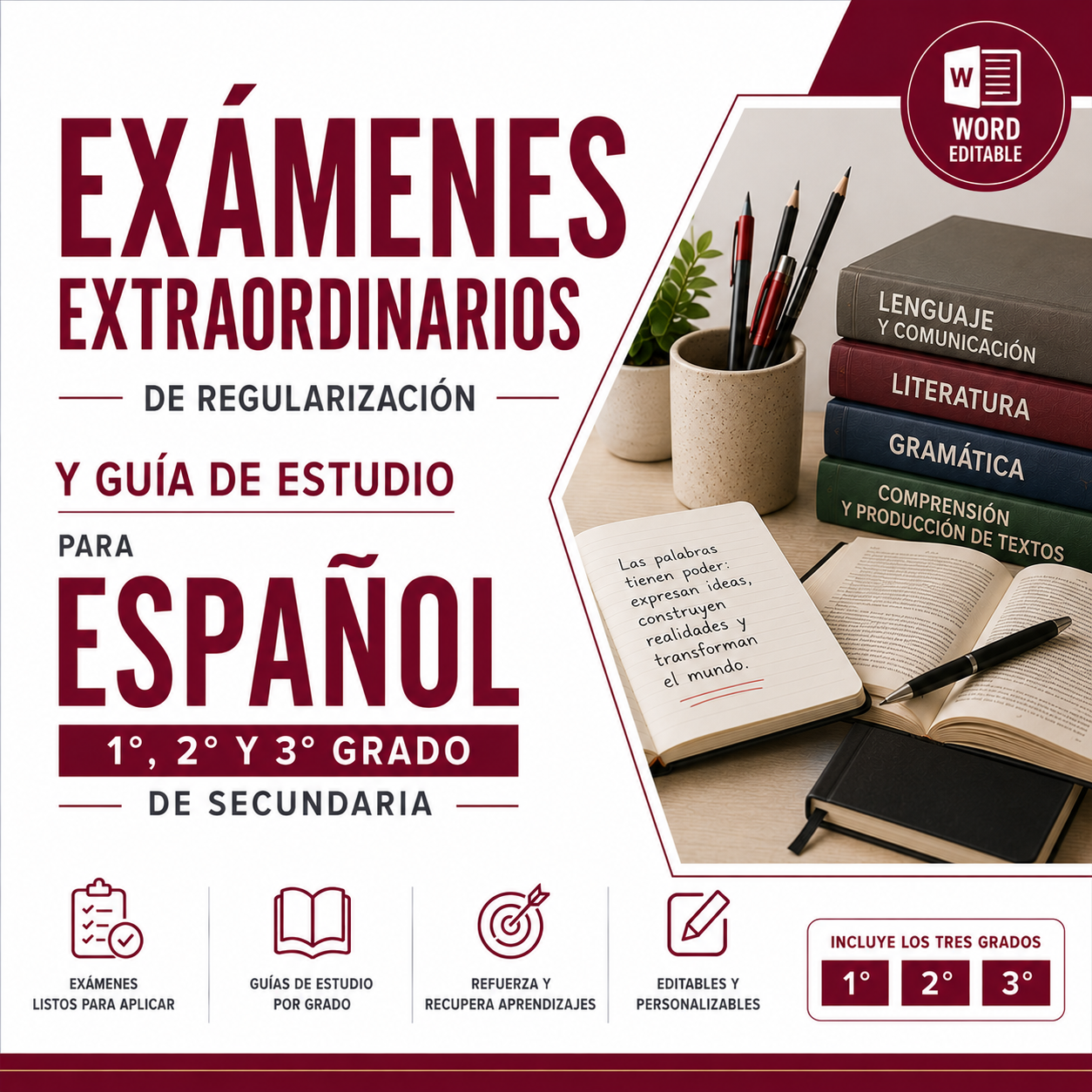 Exámenes Extraordinarios de Regularización y Guía de Estudio para Español Secundaria 2026-2027 | 1°, 2° y 3° Grado | Word Editable 1 Exámenes Extraordinarios de Regularización y Guía de Estudio para Español Secundaria 2026-2027 | 1°, 2° y 3° Grado | Word Editable
