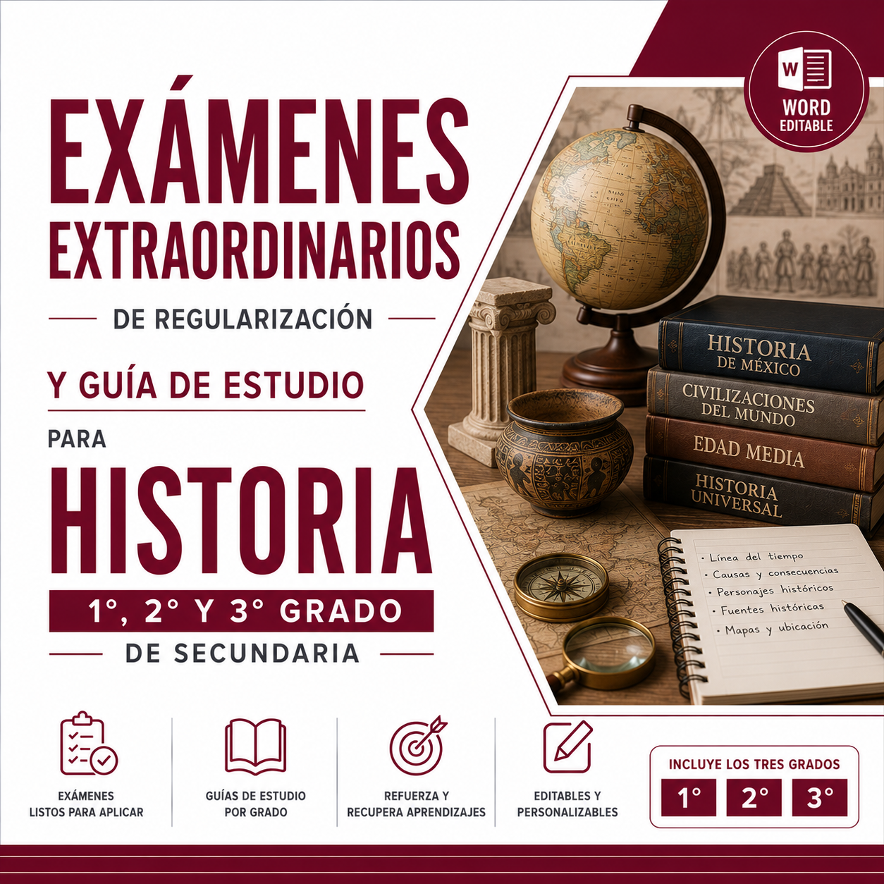 Exámenes Extraordinarios de Regularización y Guía de Estudio para Historia Secundaria 2026-2027 | 1°, 2° y 3° Grado | Word Editable 1 Exámenes Extraordinarios de Regularización y Guía de Estudio para Historia Secundaria 2026-2027 | 1°, 2° y 3° Grado | Word Editable
