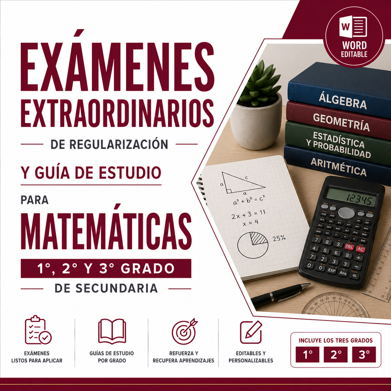 Exámenes Extraordinarios de Regularización y Guía de Estudio para Matemáticas Secundaria 2026-2027 | 1°, 2° y 3° Grado | Word Editable 1 Exámenes Extraordinarios de Regularización y Guía de Estudio para Matemáticas Secundaria 2026-2027 | 1°, 2° y 3° Grado | Word Editable