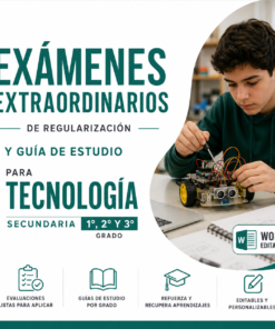 Exámenes Extraordinarios de Regularización y Guía de Estudio para Tecnología Secundaria 2026-2027 | 1°, 2° y 3° Grado | Word Editable