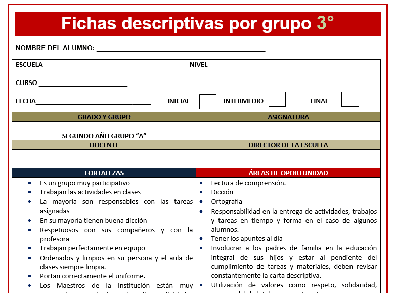 fichas descriptivas por grupo tercer grado