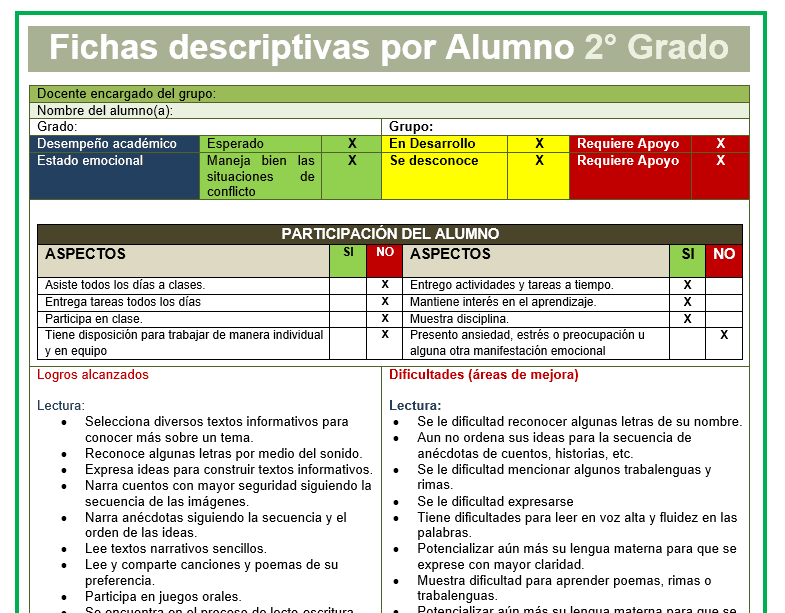 fichas descriptivas segundo grado de primaria