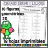 Figuras Geométricas 2D Recorta y Pega 5 Colorida portada educativa que presenta un personaje de dibujos animados de color verde que sostiene una forma geométrica. Texto: