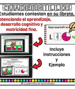 Representación de fracciones con modelos gráficos Estudio de los números Matemáticas Tercer grado Primaria Fichas Digitales 16 fracciones fichas digitales 7 1