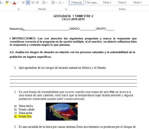 Exámenes 2do trimestre Geografía 1 Secundaria