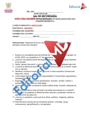 Examen Extraordinario ESPAÑOL SEGUNDO de Secundaria NEM 2025 - Image 3