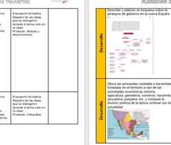 Una hoja de trabajo que se muestra en una pantalla, dividida en dos columnas. Ambas columnas presentan un mapa y cuadros de texto con títulos en español como 