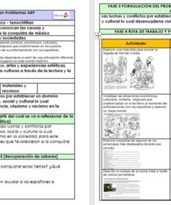 Una hoja de proyecto educativo detallada en español, con columnas y tablas para 2° NEM. Titulado 