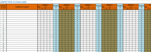 hoja de calculo para llevar las evaluaciones