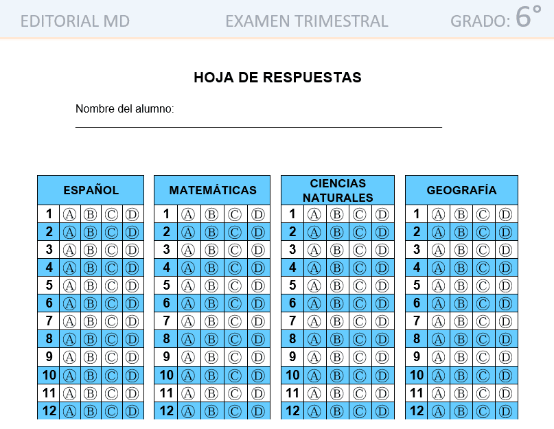 hoja de respuestas evaluacion final primaria