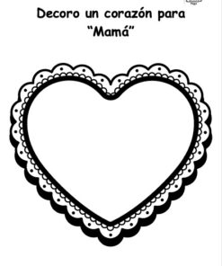 Página para colorear en blanco y negro con un gran corazón delineado y borde de encaje. El texto de arriba dice 