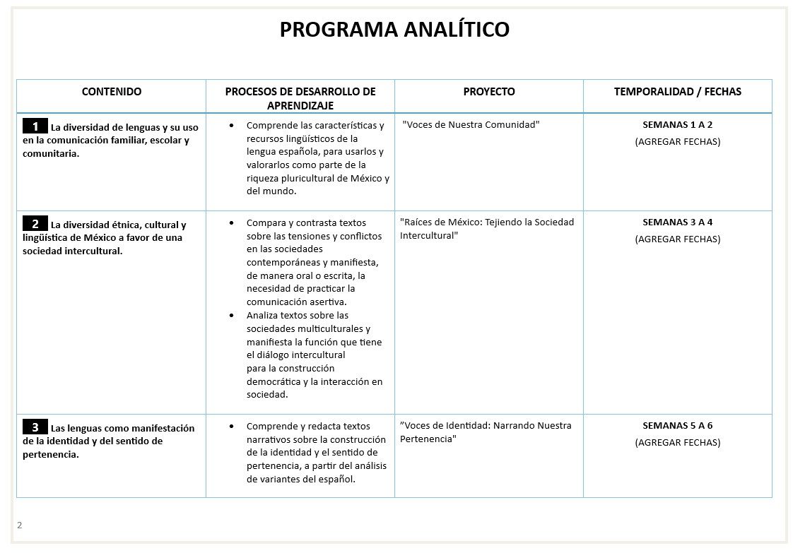 Español - Programa Analítico y Plano Didáctico - Segundo Grado de Secundaria 3 Español - Programa Analítico y Plano Didáctico - Segundo Grado de Secundaria - Image 3
