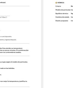 Física 2: Programa Analítico, Planeaciones y Recursos Didácticos 15 Captura de pantalla de un examen de español con instrucciones para los alumnos, un texto base para el análisis, tres tareas para completar y una rúbrica de calificación a la derecha que evalúa cuatro criterios en tres niveles de rendimiento.
