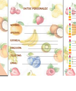 Agendas Escolares para 2019-2020 con portada con temática de frutas y páginas interiores tituladas 