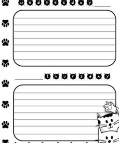 Dos tarjetas de notas forradas decoradas con huellas de patas e íconos de animales, una con un organizador Cats Planner y la otra con perros, cada una con espacio para escribir notas.