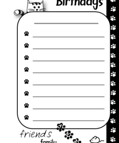 Un planificador de gatos con títulos escritos a mano con las etiquetas 
