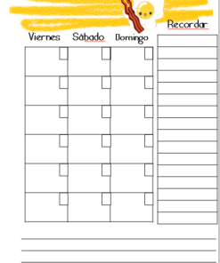 Ilustración de una Agenda Perpetua Escolar y/o Personal Kawaii Food semanal con las etiquetas 