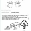 EVALUACIÓN DIAGNÓSTICA PARA PRIMER GRADO, CONOCIMIENTOS Y HABILIDADES 20 La hoja de trabajo EVALUACIÓN DIAGNÓSTICA PARA PRIMER GRADO, CONOCIMIENTOS Y HABILIDADES en español presenta dibujos de manos, mesa, silla, árbol y animales. Los alumnos colorean las manos e identifican las posiciones de los objetos para construir habilidades.