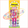 Colorido tapete de juego de rayuela titulado "Bebeleche Para Niñas 1 X 2.5 Metros" con números del 1 al 9, cada cuadrado decorado con diferentes dibujos animados e íconos infantiles, como pájaros y niños disfrazados.
