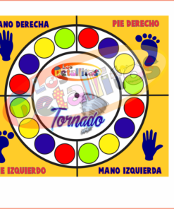 Un colorido tapete de juego Twister con texto en español para 