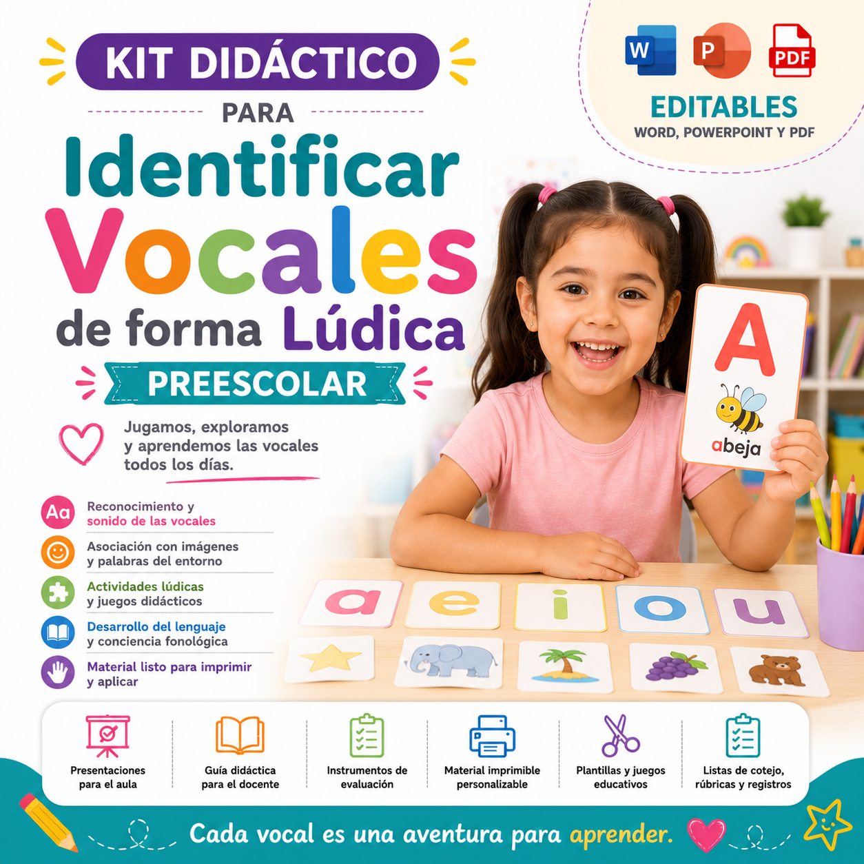 Kit Didáctico para Identificar Vocales de Forma Lúdica Preescolar 2026-2027 Word, PowerPoint y PDF 1 Kit Didáctico para Identificar Vocales de Forma Lúdica Preescolar 2026-2027 Word, PowerPoint y PDF