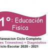 Logotipo de Planeación Educación Física 1er Grado Ciclo Completo (3 Trimestres) + Diagnóstico en una pancarta rosa y morada.