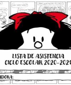 Gráfico que muestra a Mafalda con un corte de pelo bob negro y un gran lazo rojo, sobre un fondo de tira cómica, con una superposición blanca titulada 