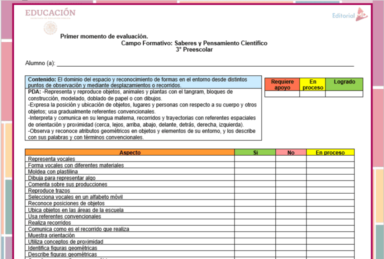 Evaluación Primer Momento de Preescolar 2024-2025 NEM
