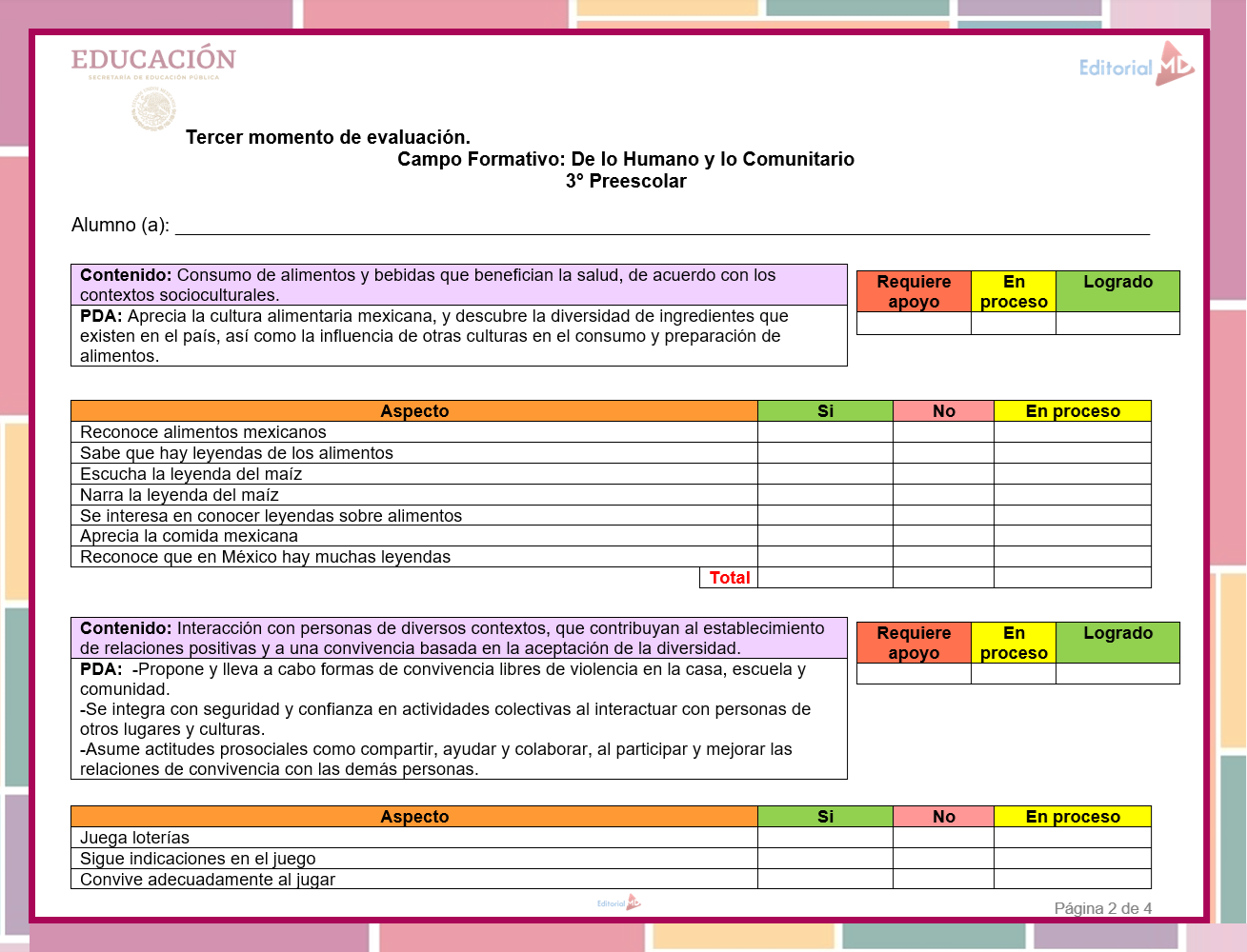 Evaluación Tercer Momento Preescolar 2026 (1° 2° y 3° Grado) 5 Evaluación Tercer Momento Preescolar 2026 (1° 2° y 3° Grado) - Image 5