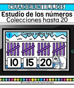 Colecciones hasta 20 Marcas de conteo Estudio de los números Matemáticas Primer Grado Primaria Fichas Digitales