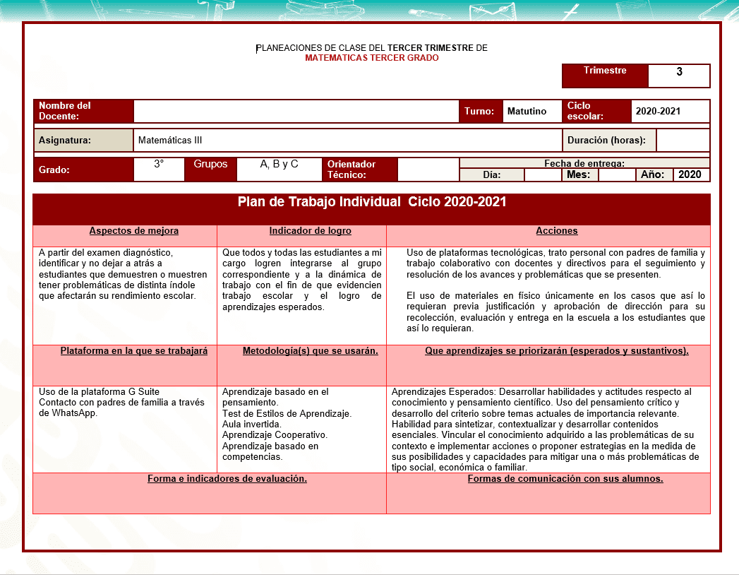 Planeaciones Tercer Grado Telesecundaria Plan 2017  Matemáticas 3°  Periodo