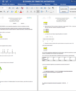 Captura de pantalla de un documento de examen de matemáticas abierto en Microsoft Word, que muestra preguntas de opción múltiple y diagramas relacionados con problemas matemáticos en la pantalla de la computadora.