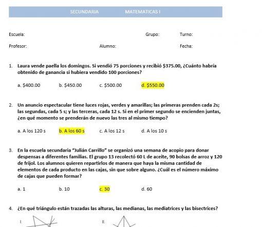 Exámenes 2do trimestre Matemáticas 1 Secundaria