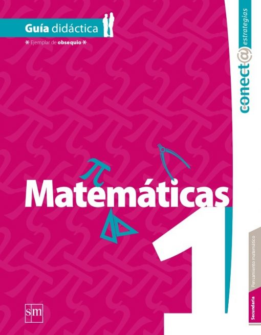 Portada de un libro de texto titulado "matemáticas 1" con un fondo rosa vibrante con símbolos matemáticos, parte de la serie "conecta con pupi" de editorial sm.