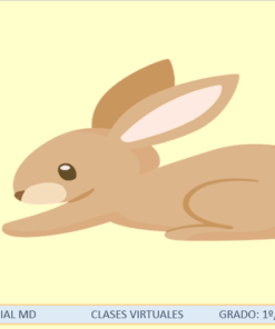Ilustración de un lindo conejo marrón acostado y oliendo una pequeña flor roja sobre un fondo amarillo pálido. El texto en la parte inferior indica que está relacionado con Planeaciones Para dar Clases Digitales Nivel Preescolar para 1.° a 3.° grado.