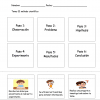 Ilustración que muestra seis pasos del Método Científico Recorta y Pega en español: Observación, Problema, Hipótesis, Experimento, Resultados, Conclusión, con personajes infantiles realizando diversas actividades relacionadas con cada etapa.