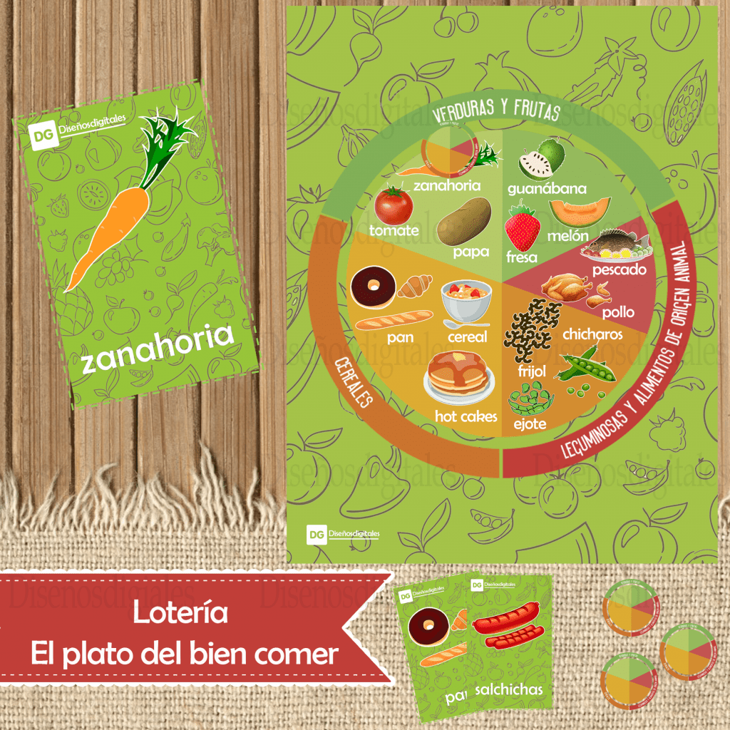 loteria del plato del bien comer para niños