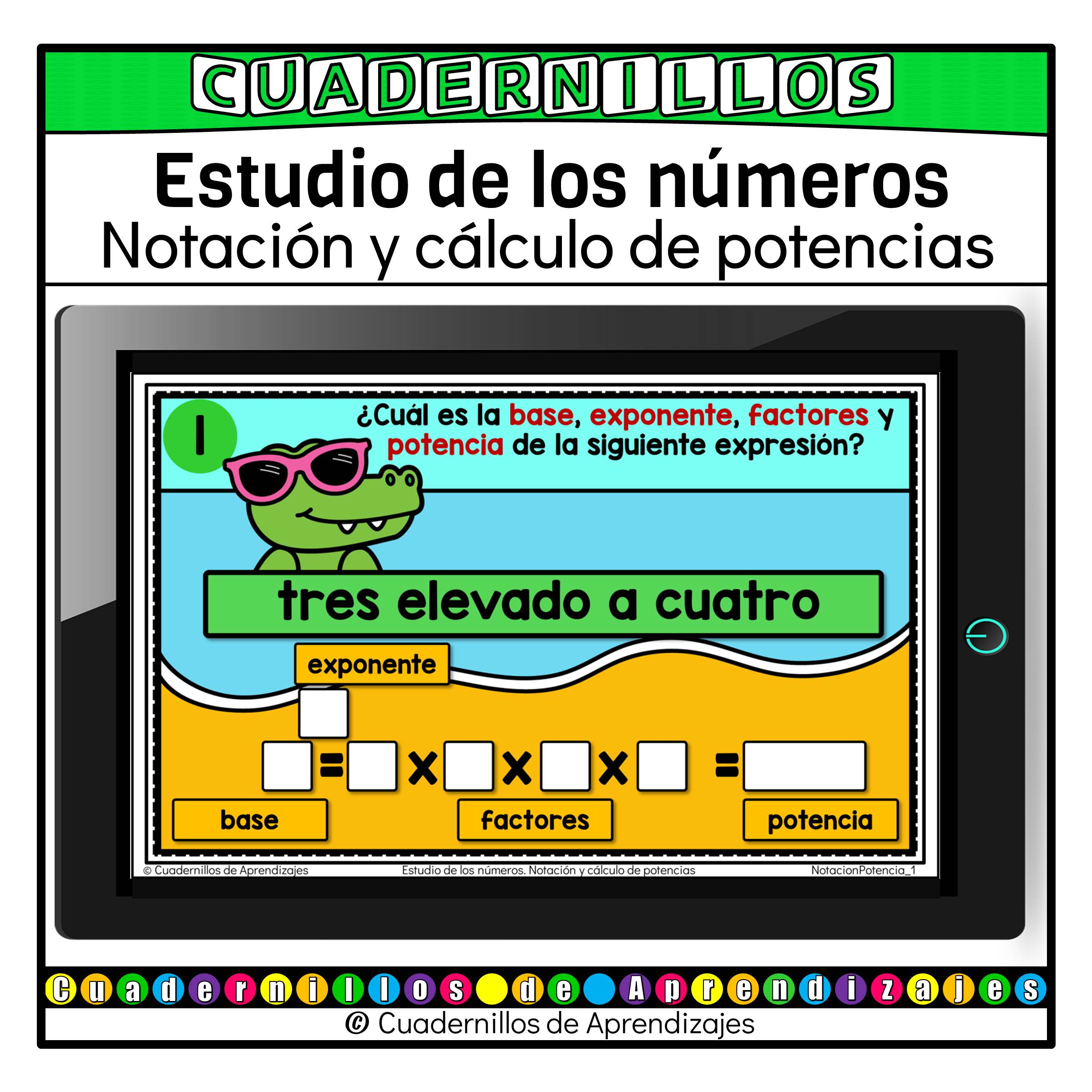 Notación y cálculo de potencias. Exponentes. Estudio de los números Matemáticas Sexto Grado Primaria Fichas Digitales 1 Notación y cálculo de potencias. Exponentes. Estudio de los números Matemáticas Sexto Grado Primaria Fichas Digitales
