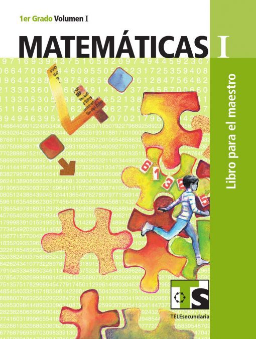Portada de un libro de texto de matemáticas con piezas de rompecabezas coloridas y vibrantes superpuestas a un fondo de números dispersos. el título "matemáticas i" aparece de forma destacada en la parte superior.