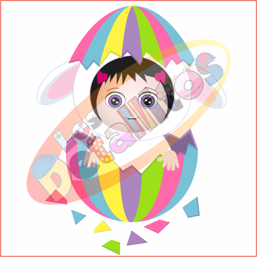 Ilustración colorida de un personaje caprichoso con ojos grandes y una expresión peculiar, asomándose a través de un SET vibrante y estampado Los Detallitos Disfraz Pascua Fondo Transparente.