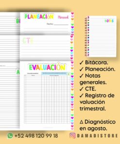 Una imagen que muestra artículos de papelería que incluyen varias agendas abiertas y cuadernos con corazones de colores en los bordes. En el texto destaca: 