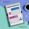 AGENDA DOCENTE PRIMARIA 2025-2026 LEYENDO 11 Sobre un escritorio hay un cuaderno de espiral con contenido educativo en español. Junto a él hay una taza de café, unas gafas y un bolígrafo. La información de contacto y las redes sociales se muestran en las esquinas superior izquierda e inferior derecha.