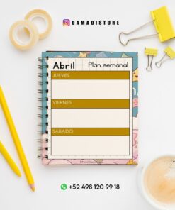 Un cuaderno planificador semanal abierto en una página titulada 