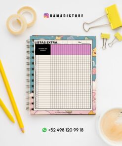 Un cuaderno de espiral abierto con una cuadrícula titulada 